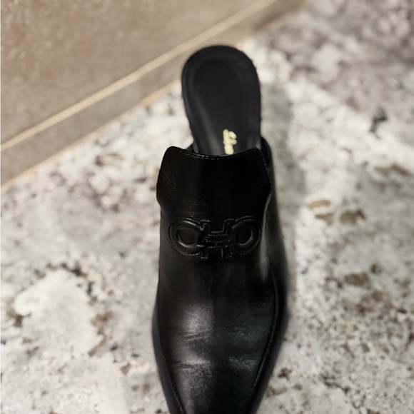 Salvatore Ferragamo Black Leather Block Heel Mules - Picture 3 of 4